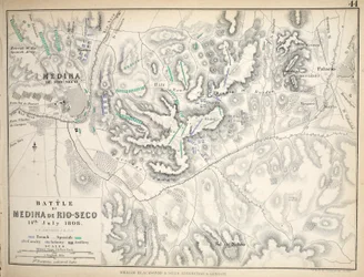 Mapa de la Batalla de Medina de Rio-Seco, publicado por William Blackwood and Sons, Edimburgo y Londres, 1848